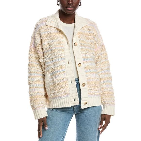 M Missoni WomensWool-Blend Fleece Cardigan White